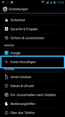 Android: Konto hinzufügen