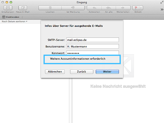 Apple Mail - Account muss manuell konfiguriert werden