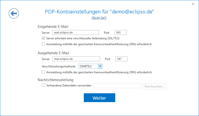 Einrichtung POP3 Microsoft Outlook 2019 / 365 - Hilfe