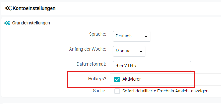 Tastenkombinationen (Hotkeys) im Postfach
