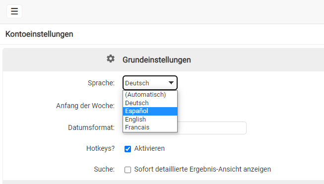 Sprache einstellen und ändern