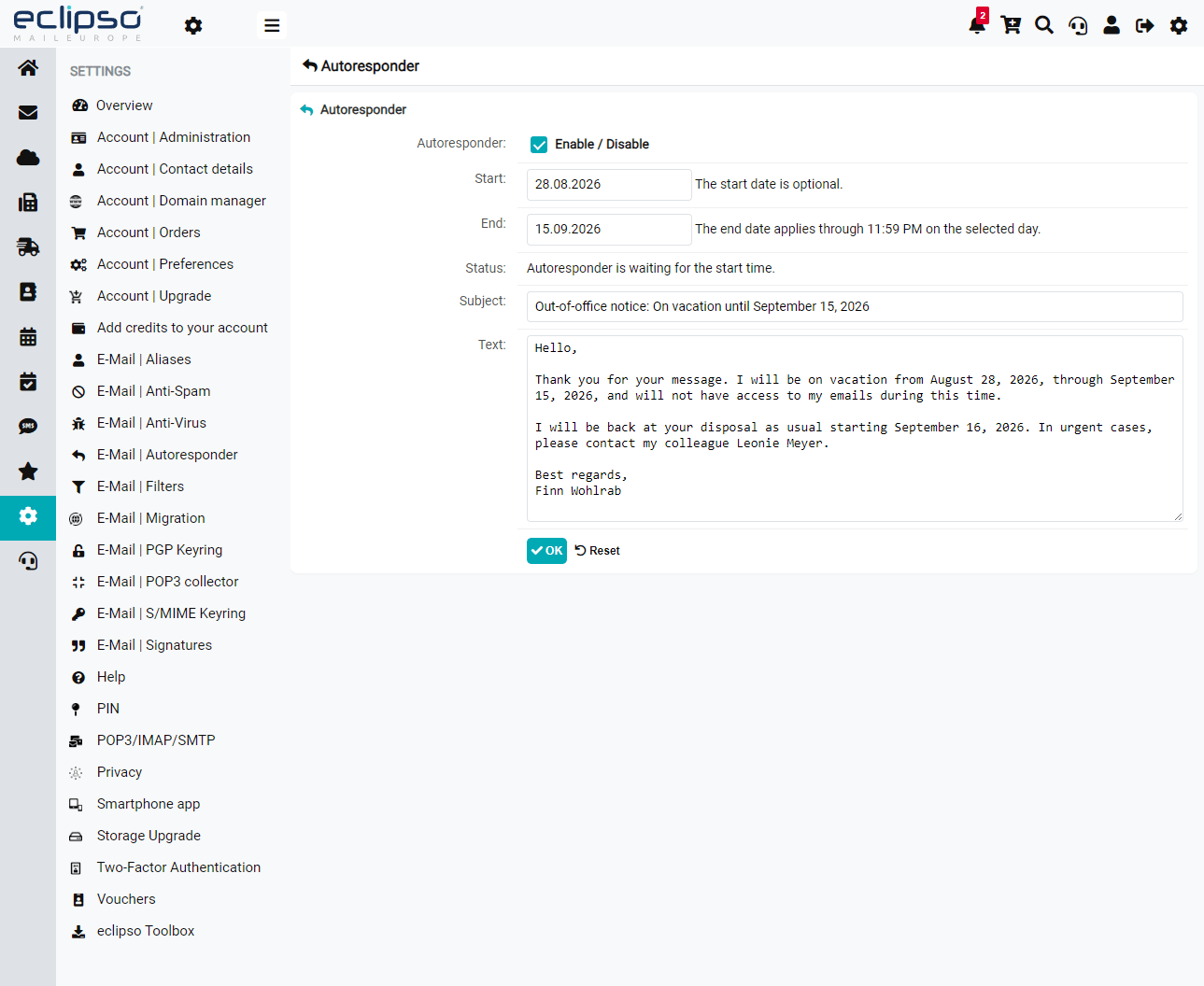 Set up and activate an autoresponder