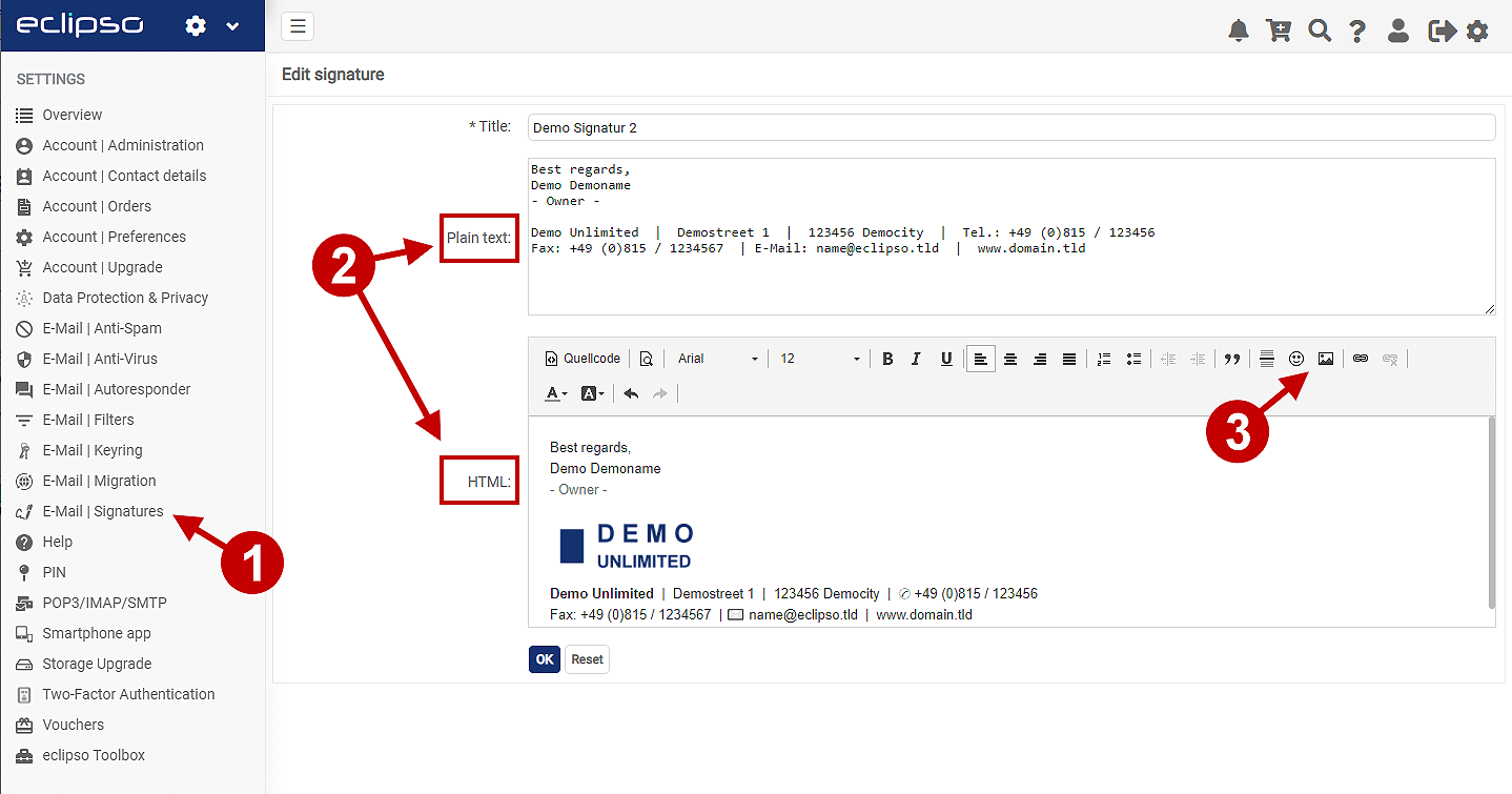 Adding an e-mail signature