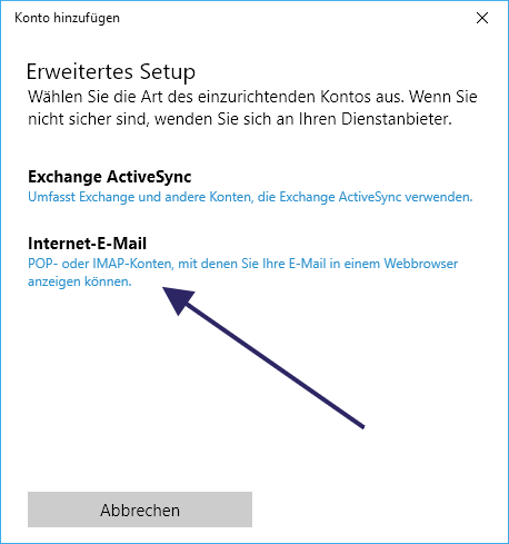 Windows 10 Mail App POP3 und IMAP einrichten