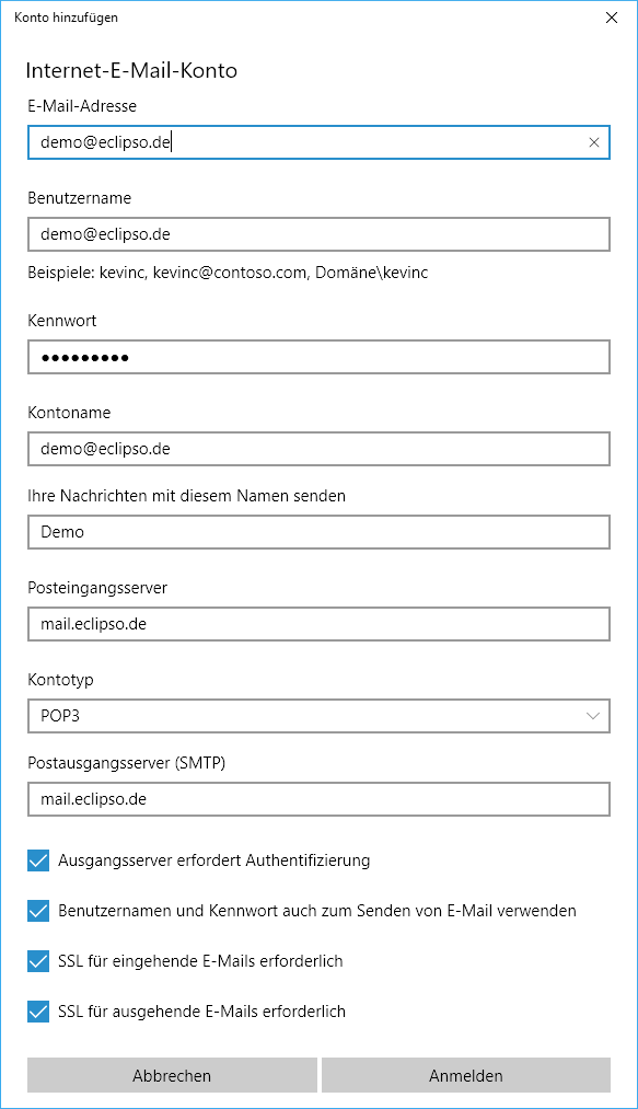 Windows 10 Mail App Zugangsdaten
